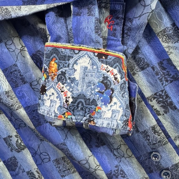 Robert Graham Blue Shirt Sz M Flip Cuff Playing Cards Gambling Checkerboard - Picture 3 of 8